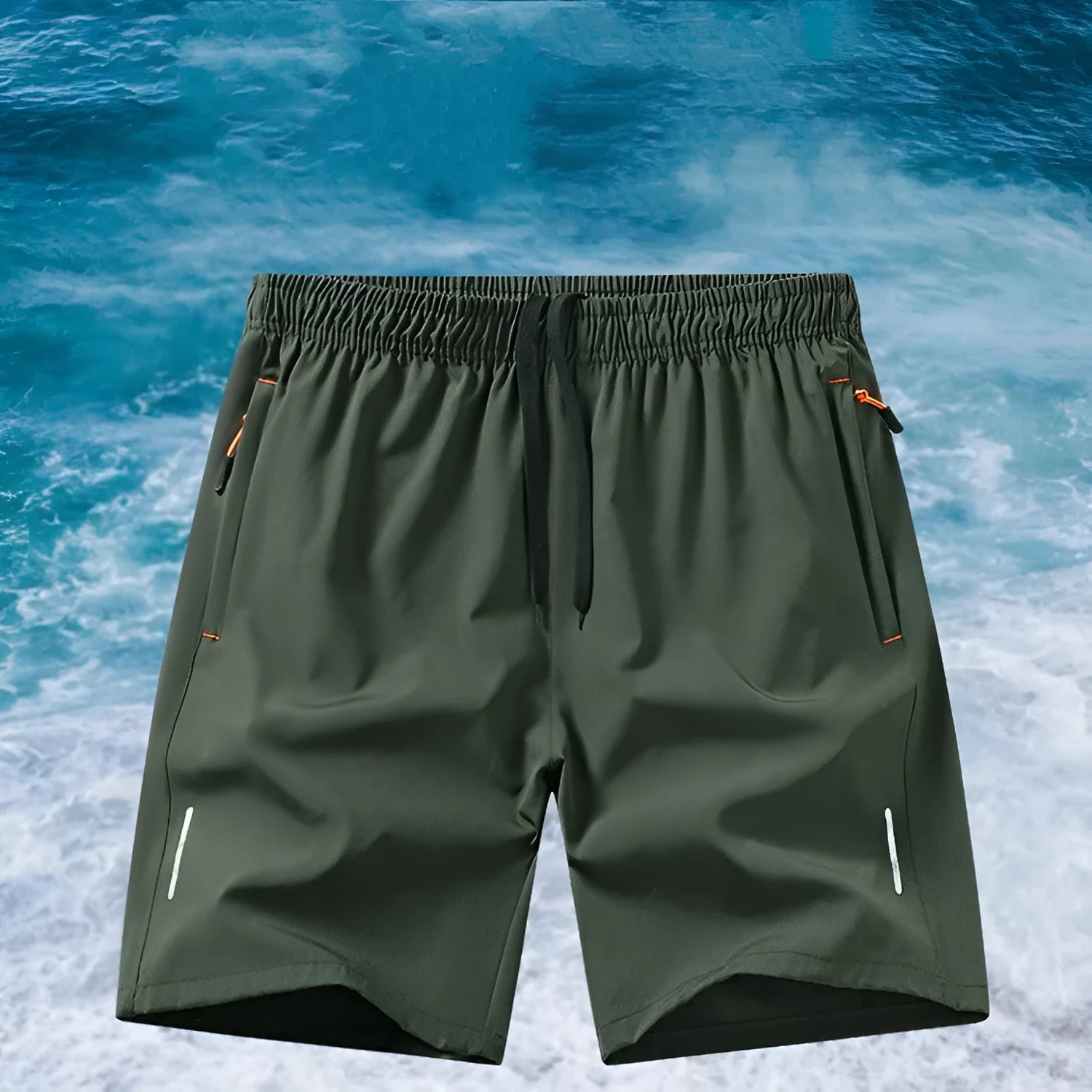 Men's black loose-fit ice silk basketball shorts for summer sports on a plain background.