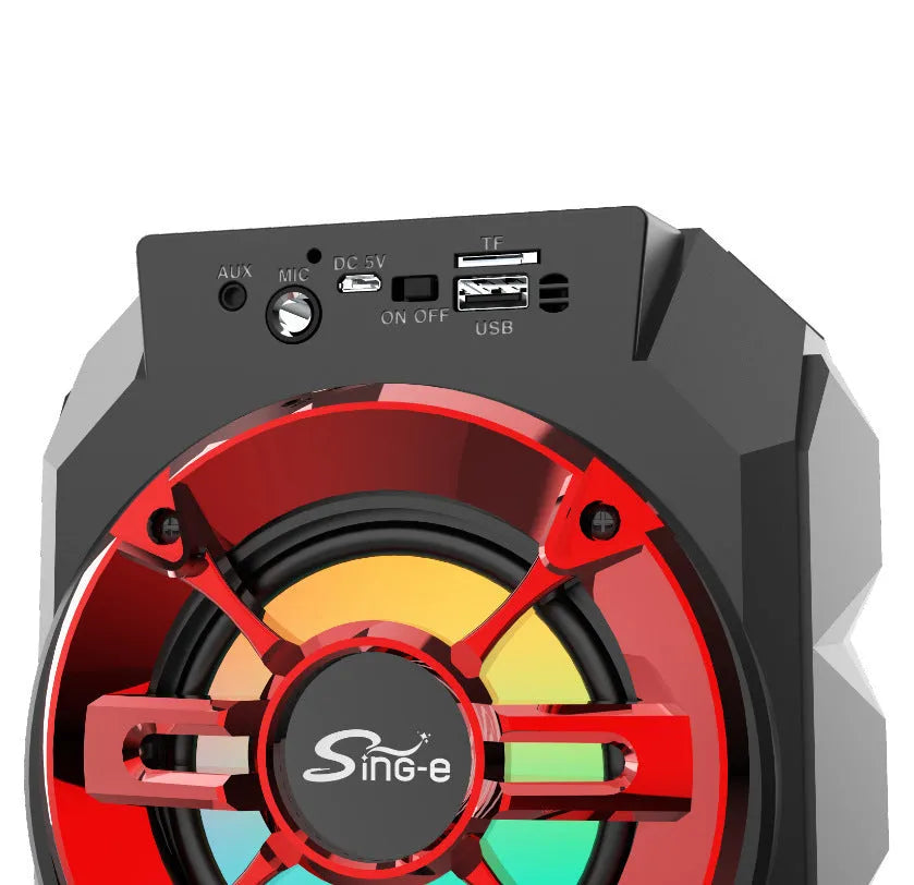 Portable Bluetooth speaker with colour-changing LED lights in pull-rod design