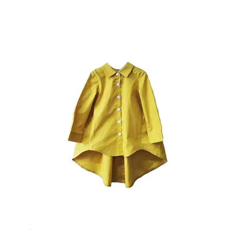 Girls' cotton Korean style top with swallowtail hem in white or yellow, sizes 110-165cm