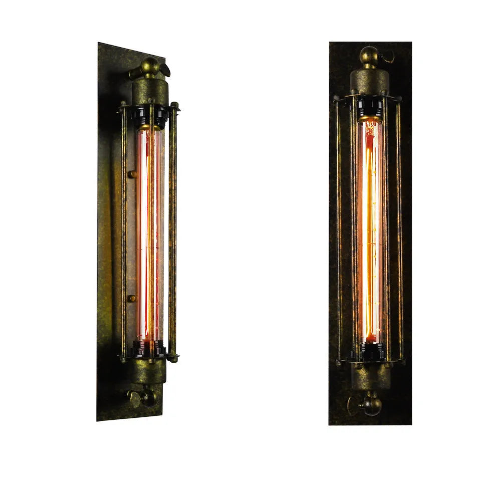 Retro industrial iron devil island flute wall lamp in black finish with visible metal shade