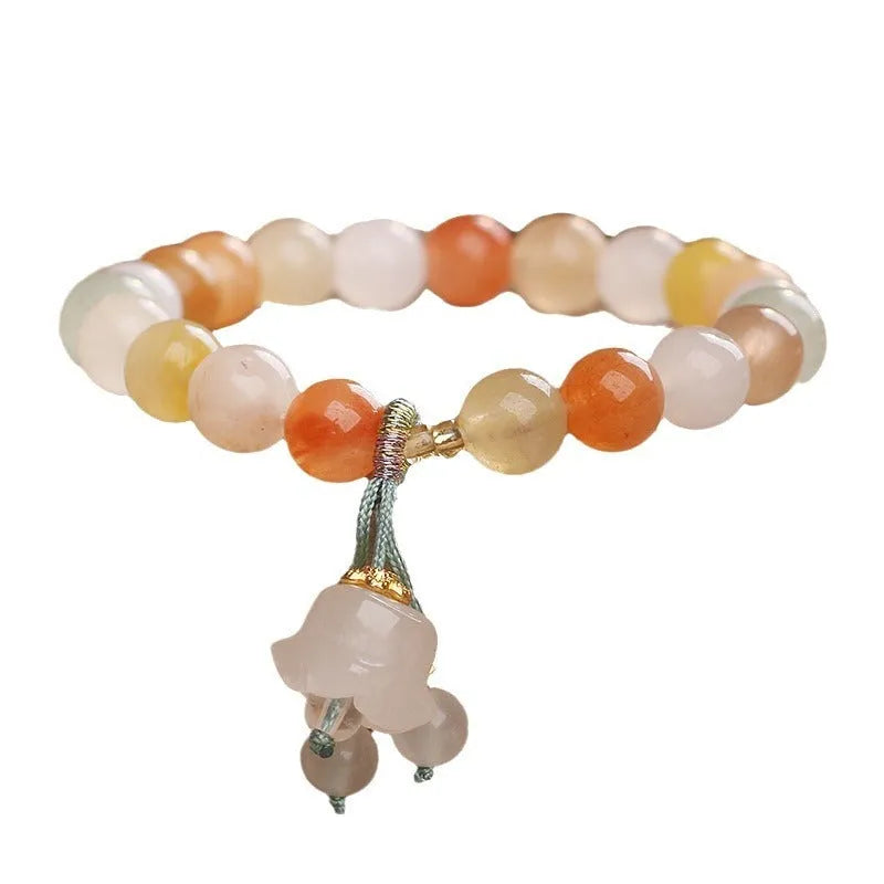 Natural Jinsi Jade beaded bracelet for women with round beads and lily pendant in jade colour