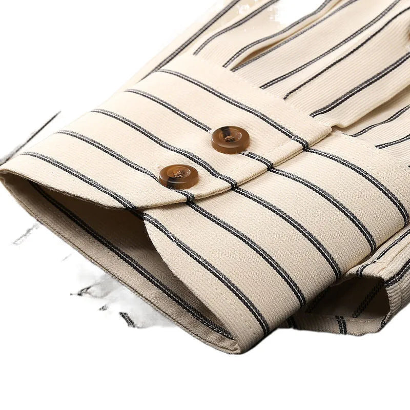 Coffee-coloured men's long-sleeved slim-fit business shirt with wool lining on a hanger