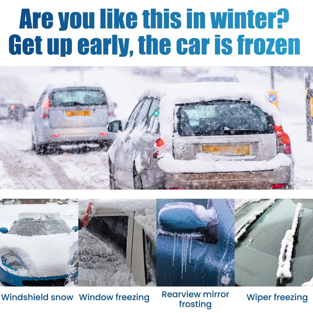 60ml car ice melting spray bottle and cloth scraper for winter windscreen defrosting.