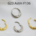 Titanium alloy concave-convex nose ring with carving detail in gold or silver colour, 1.2mm diameter