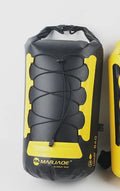 Yellow and black waterproof PVC backpack with dry wet separation compartments and 20 litre capacity for outdoor water sports