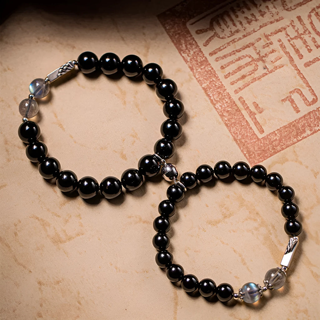 Black obsidian Buddha beads couple bracelet DIY set with 8mm and 10mm beads