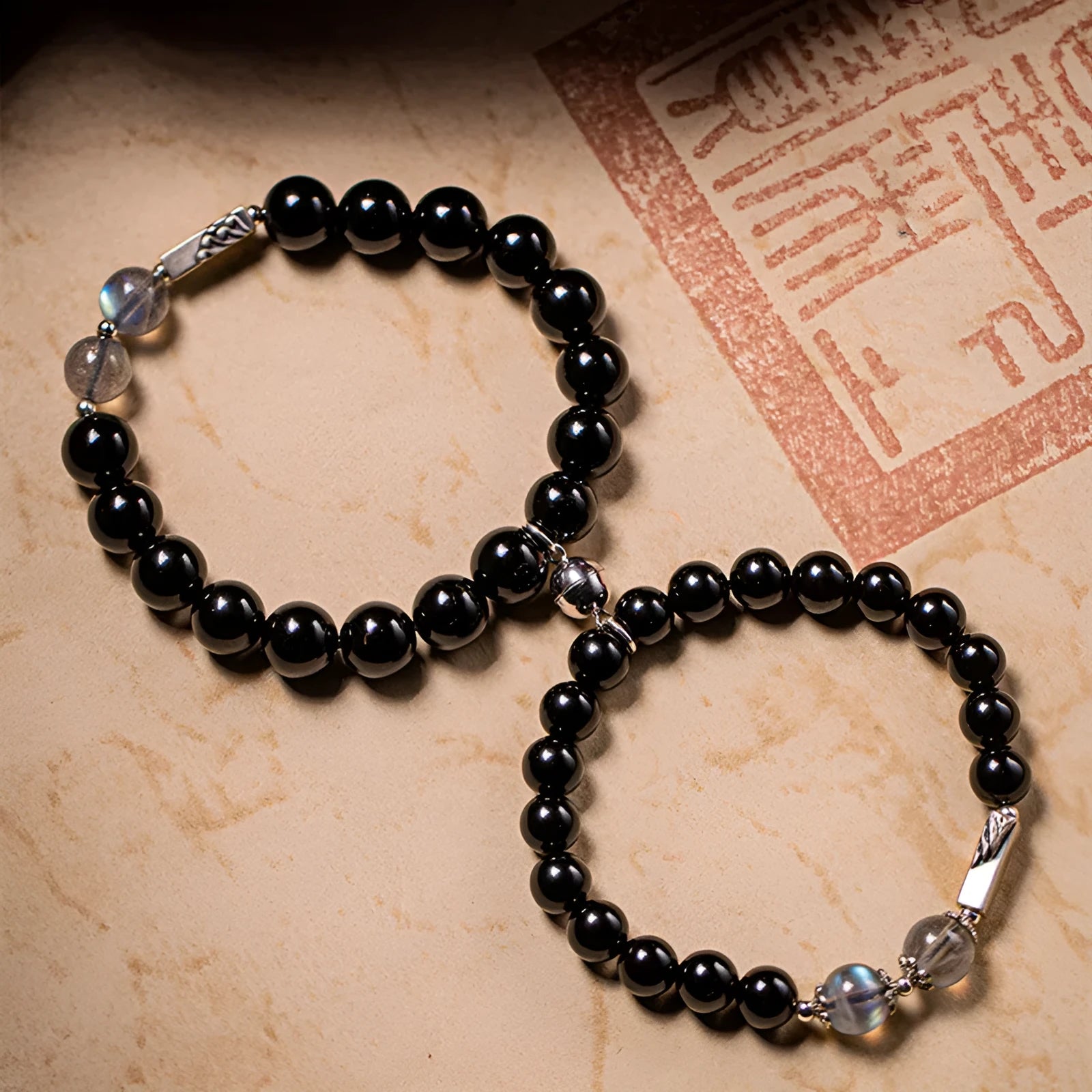 Black obsidian Buddha beads couple bracelet DIY set with 8mm and 10mm beads
