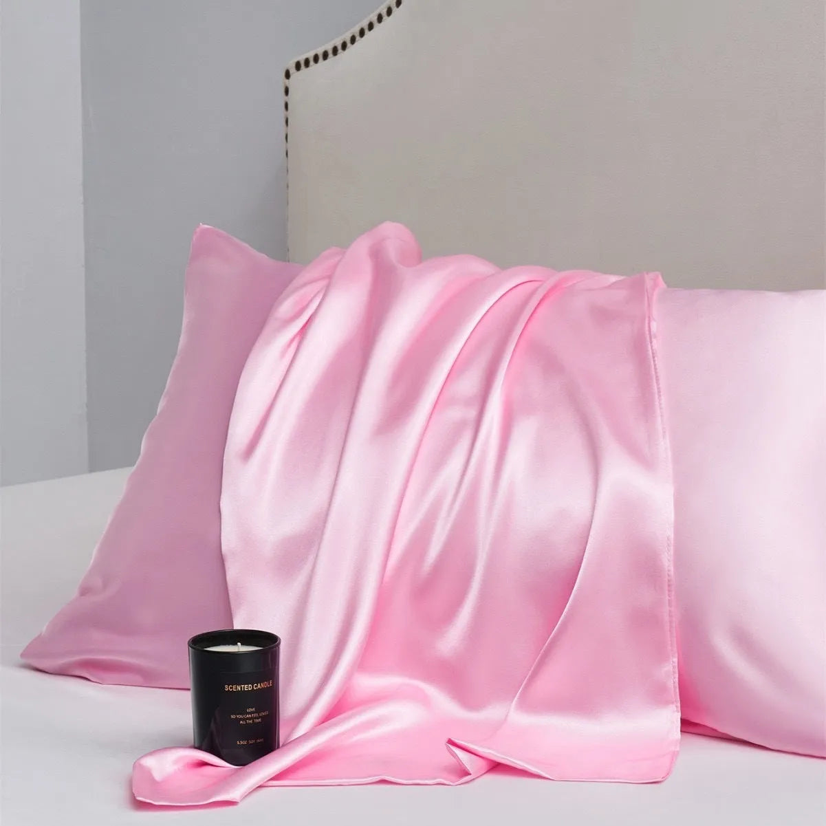 A pair of solid colour satin cloth pillowcases in a choice of 13 shades and four different sizes.