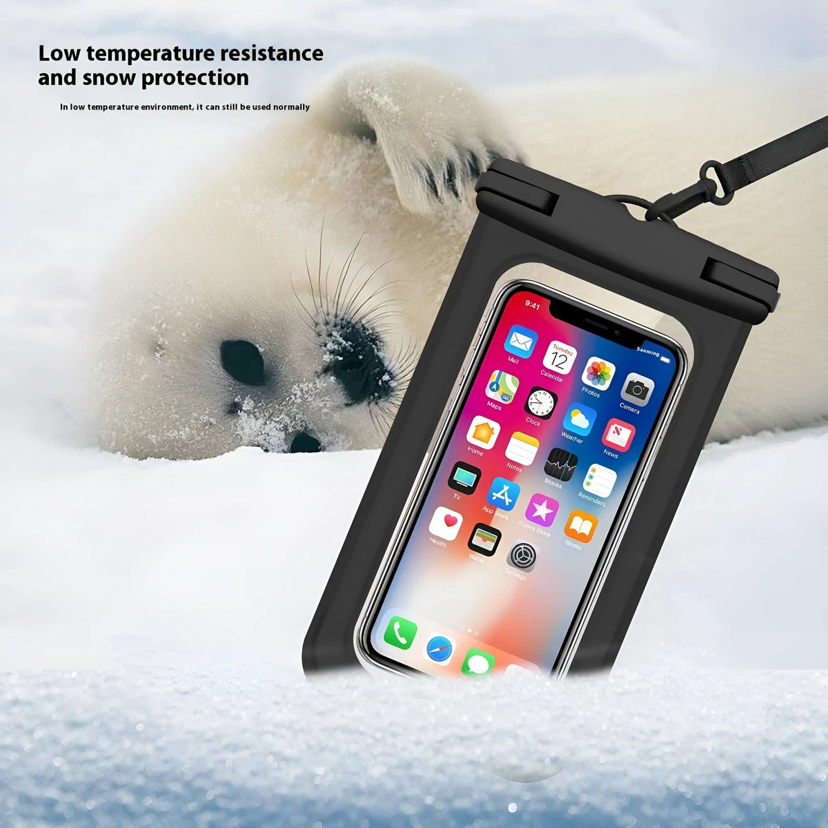 Outdoor mobile phone waterproof bag in blue PVC for swimming diving with touch screen window