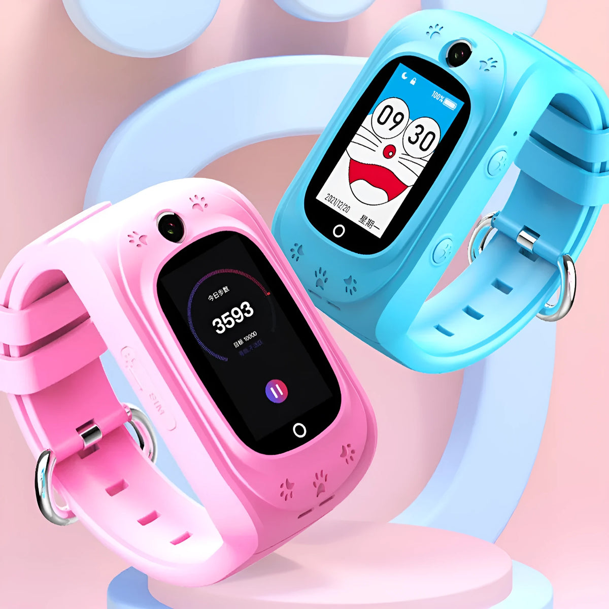 Children's multifunctional waterproof smart watch with touch screen in pink, blue or black
