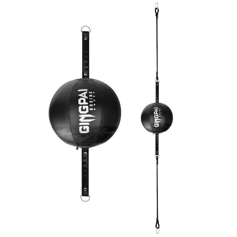 A black hanging boxing speed ball made of PU material for reaction training