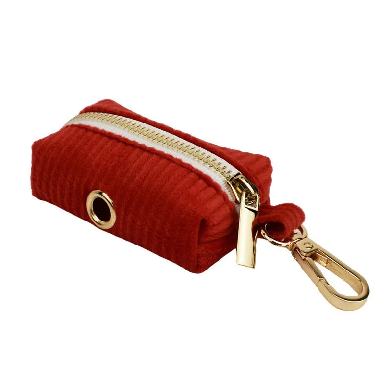 Corduroy dog collar and leash set with matching vest, bow, and poop bag holder in multiple sizes
