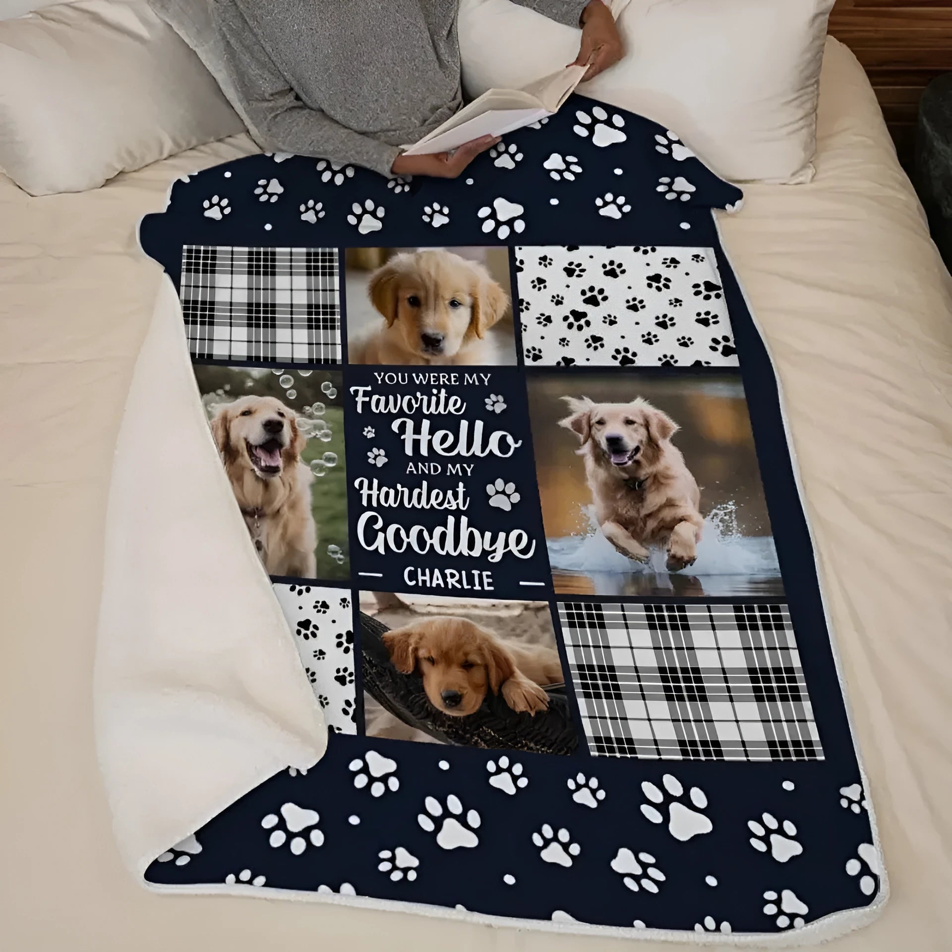 White super soft polyester flannel pet dog blanket shown in a home setting.