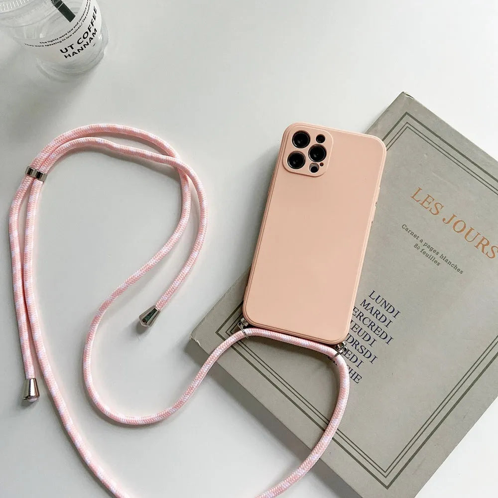 TPU phone case with lanyard and crossbody cord in black, fits Apple iPhone 12 13 14 Pro Max