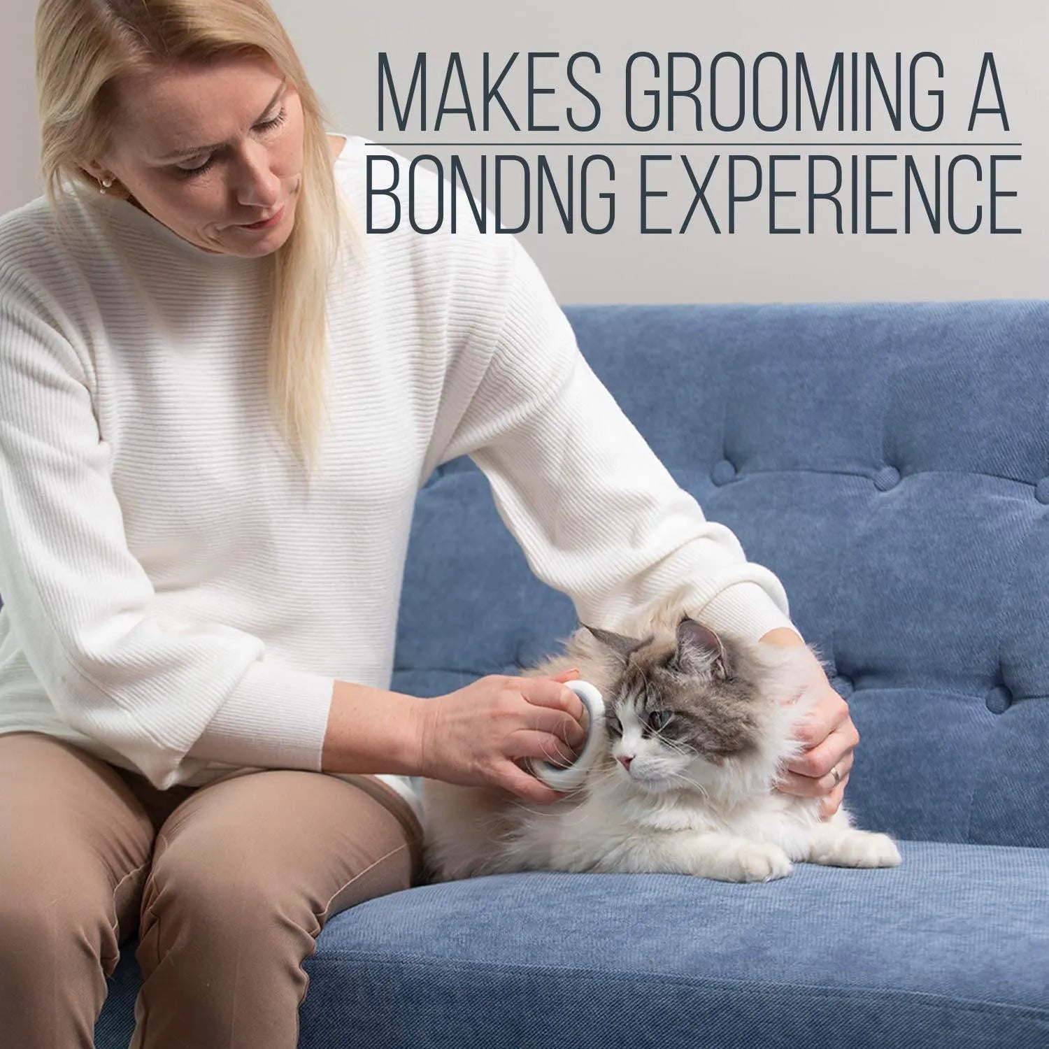 Blue plastic pet grooming comb for removing loose hair from cats and dogs on a white background.