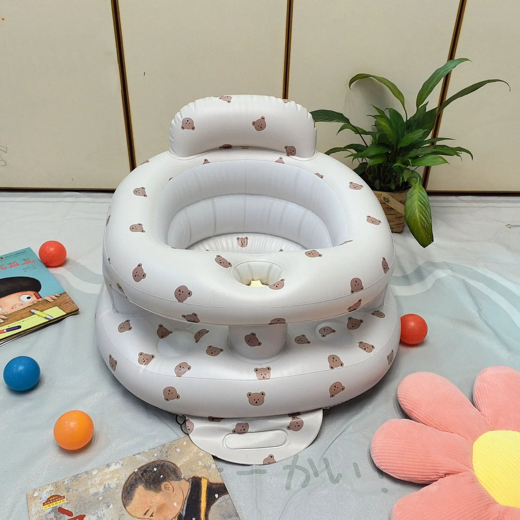 Inflatable baby dining chair and infant sofa in PVC, shown in Bear Base, Dinosaur Planet, or Love Rabbit design option