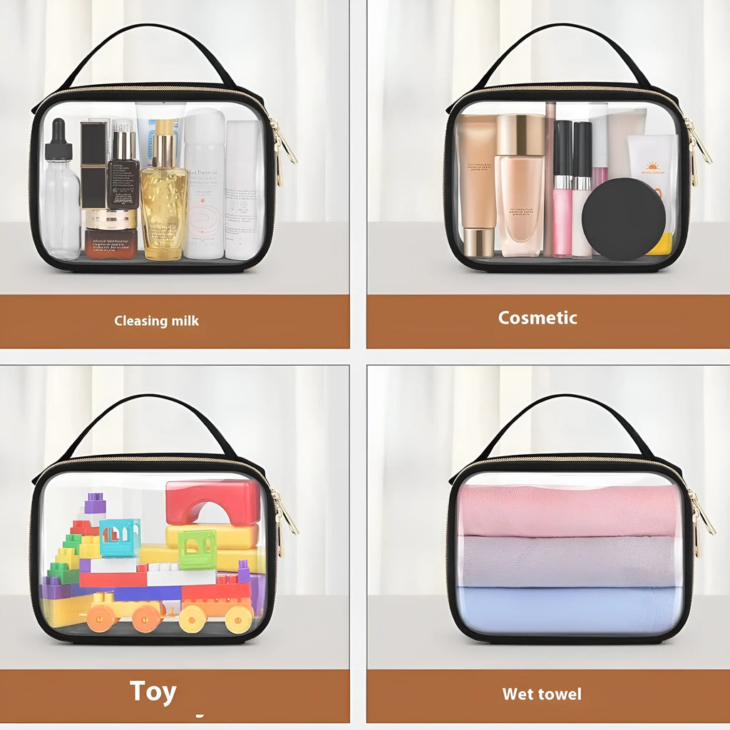 Transparent PVC wash bag for lipstick storage with chain handle in multiple colour options