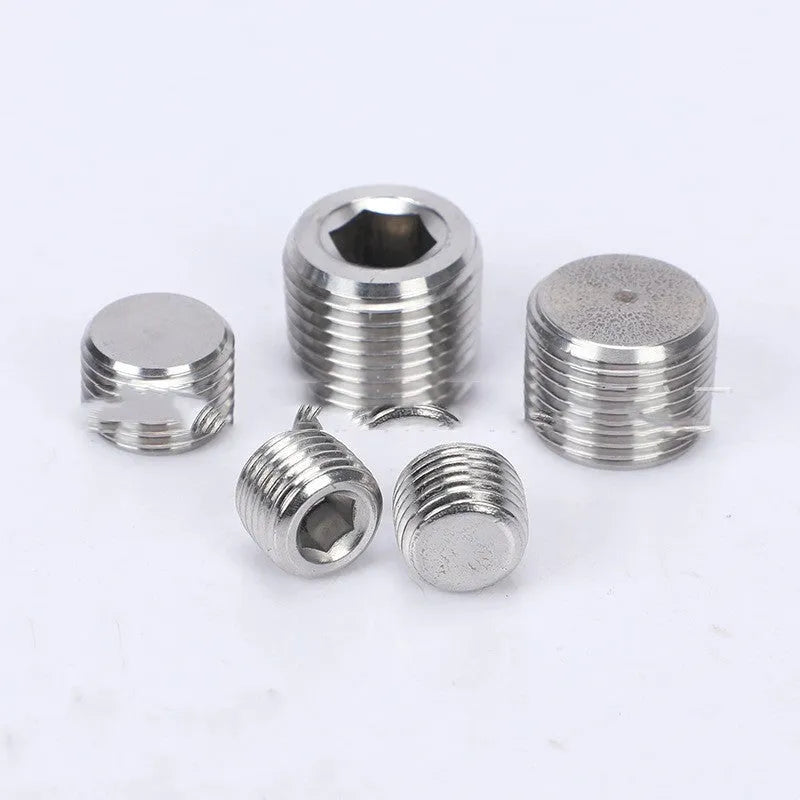 Stainless steel hexagon bulkhead pipe plug with external wrench flats for 3/8 inch series.