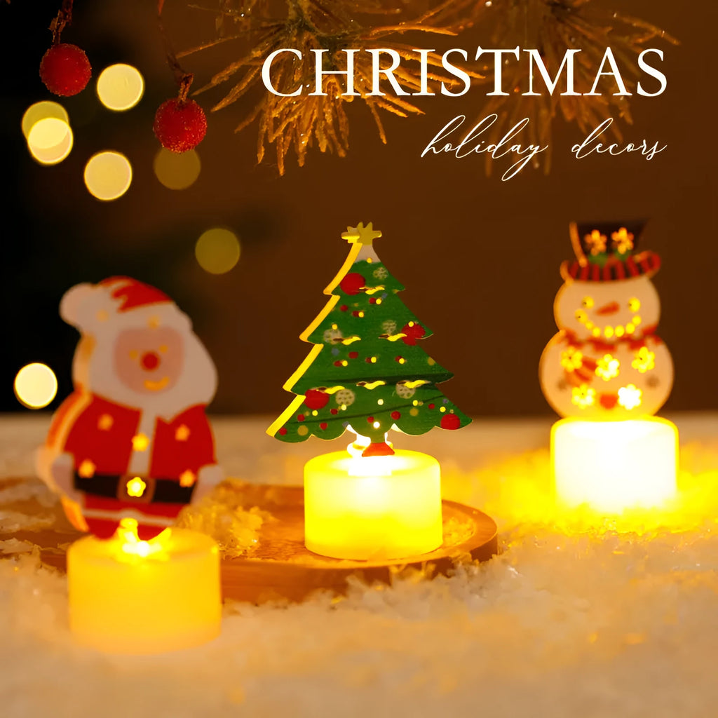 LED electronic candle lights including Santa Claus, snowman, Christmas tree, and bell shapes