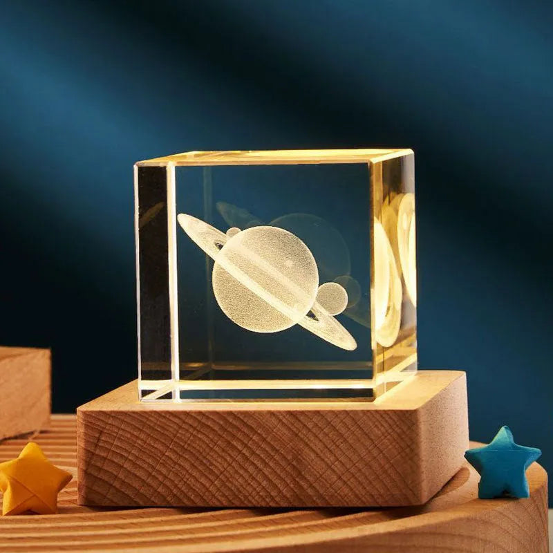 3D transparent crystal cube night lamp in 40mm or 60mm size on a desktop