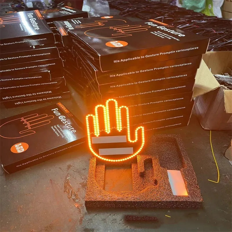 Car USB plug finger gesture light showing multiple design options with LED illumination