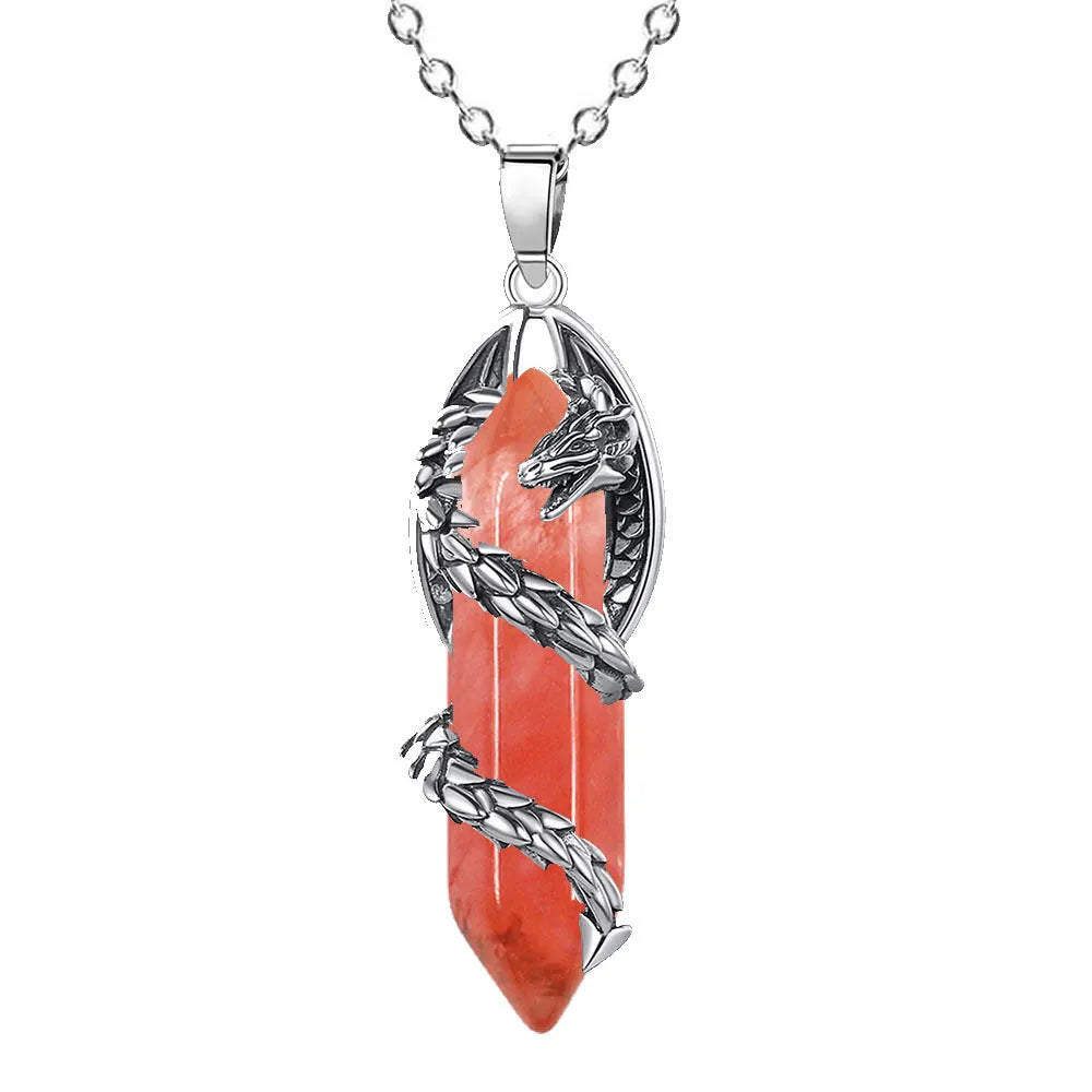 Fashion crystal flying dragon pendant necklace in amethyst colour with polished finish on a chain