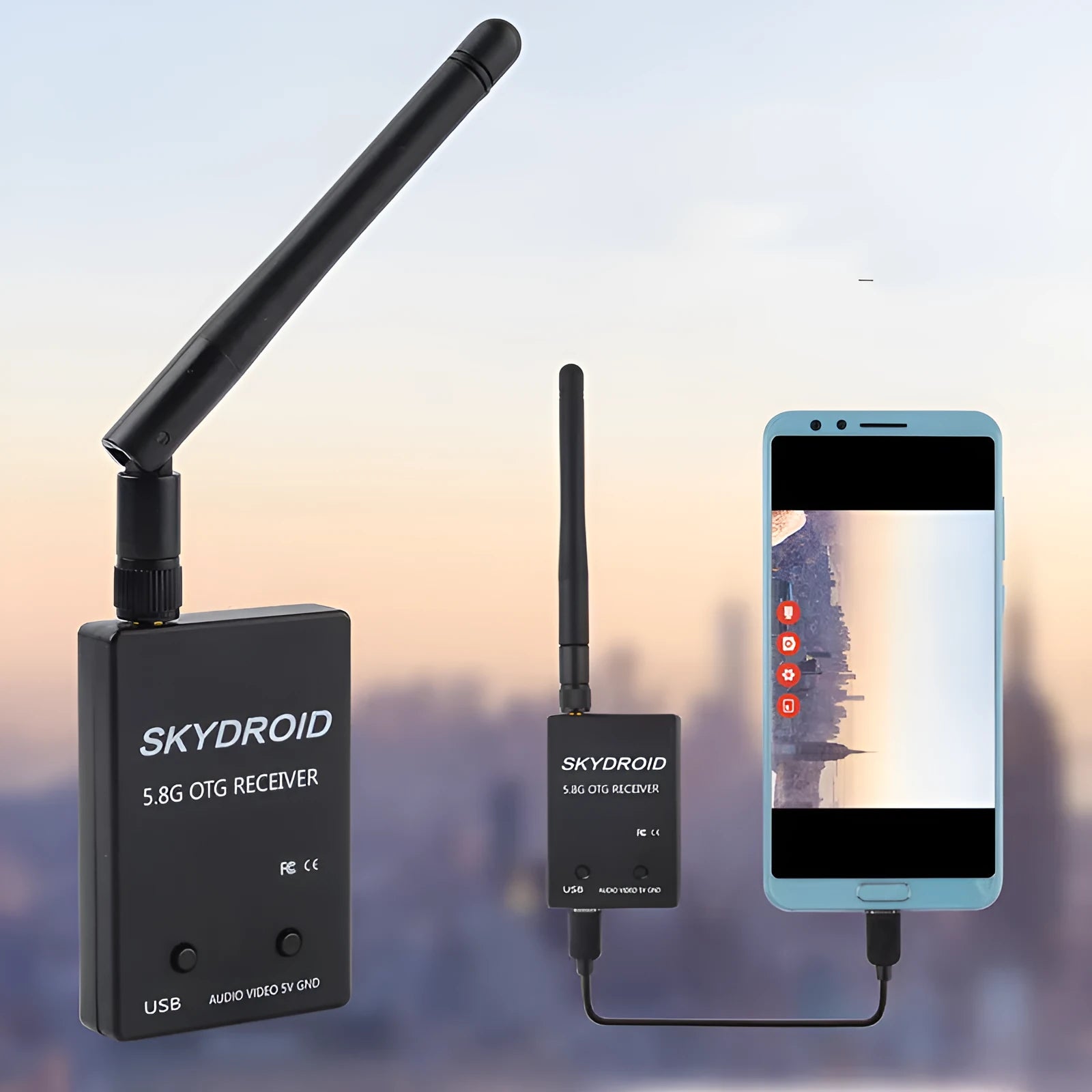 5.8G UAV video transmission receiver with single antenna for mobile phone FPV
