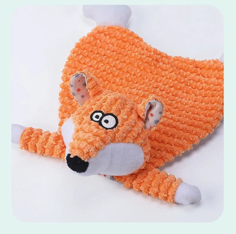 Brown biting-resistant velvet plush toy shaped like a fox for cats and dogs.