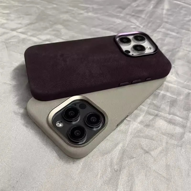 Flannel cloth pattern magnetic suction phone case for iPhone in dark green colour