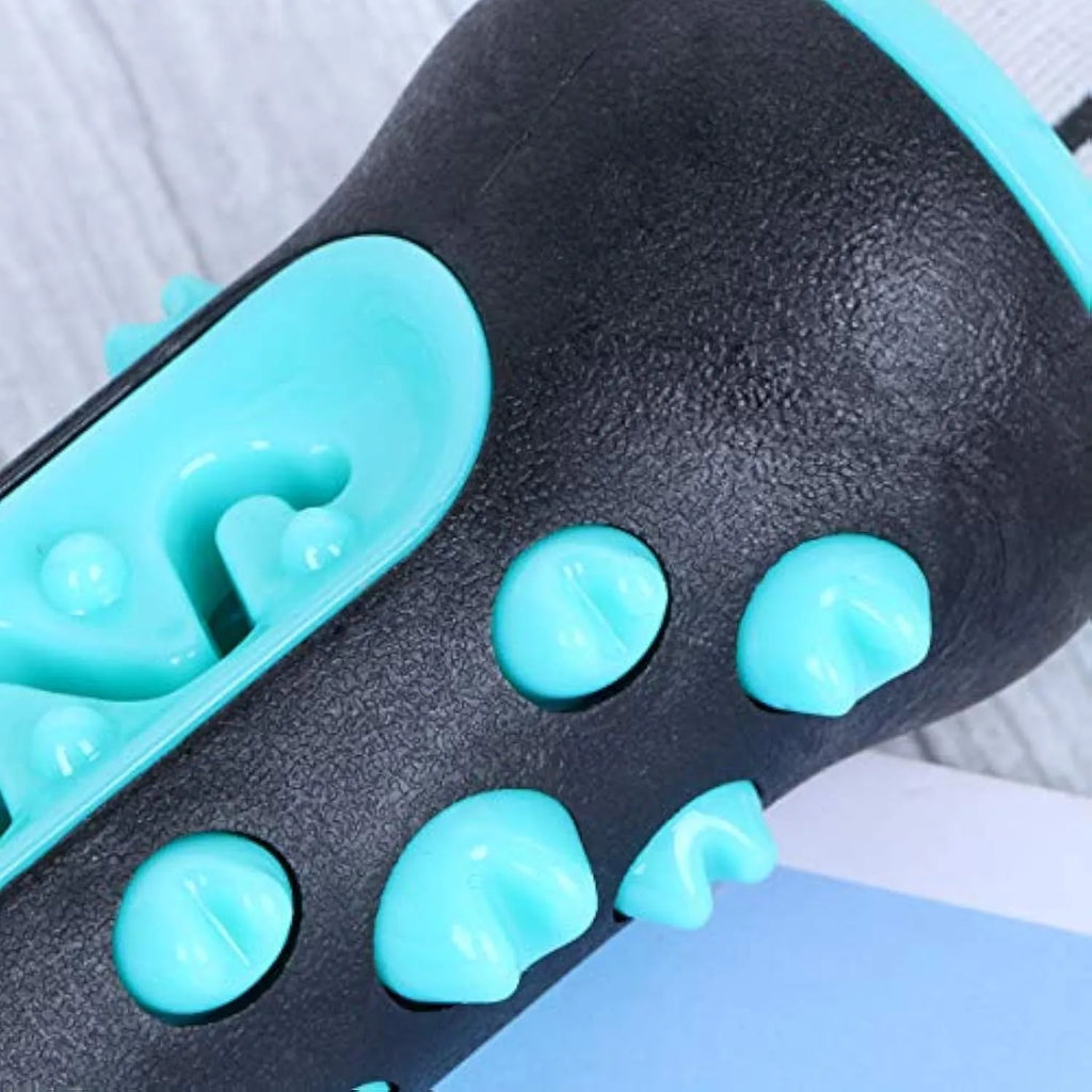 Natural rubber dog toothbrush chew toy in blue, measuring 15cm long