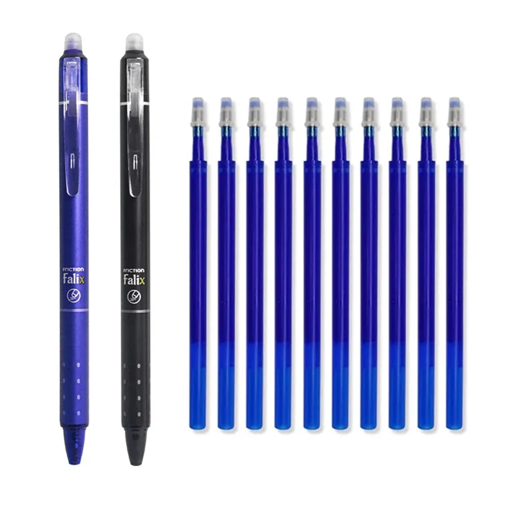 Hot Erasable Push Gel Pen with 0.5mm tip, black or blue ink, retractable design.