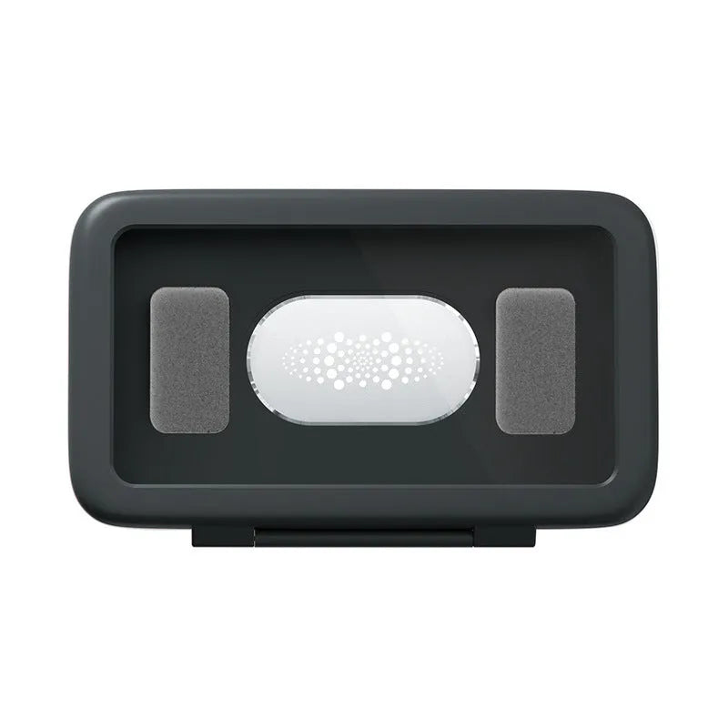 Waterproof phone holder mounted on bathroom tile with phone visible through anti-fog window