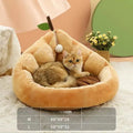 Cotton pet bed for cats and small dogs with removable cushion in three size options