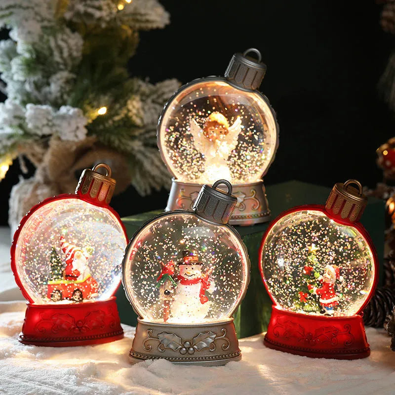 Four LED Christmas luminous simulation flame light decorations showing old man, snowman, child tree and angel designs