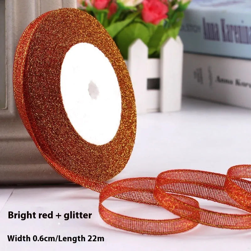 0.6cm wide polyester gift packaging ribbon roll in multiple colour options including gold leaf and jade pink