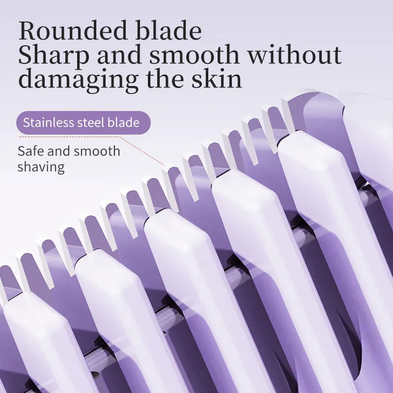 Women's digital display USB-rechargeable body hair removal shaver in gradient purple colour.
