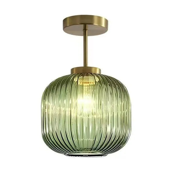 Vintage stripe glass ceiling lamp in Cognac colour for living room or restaurant use