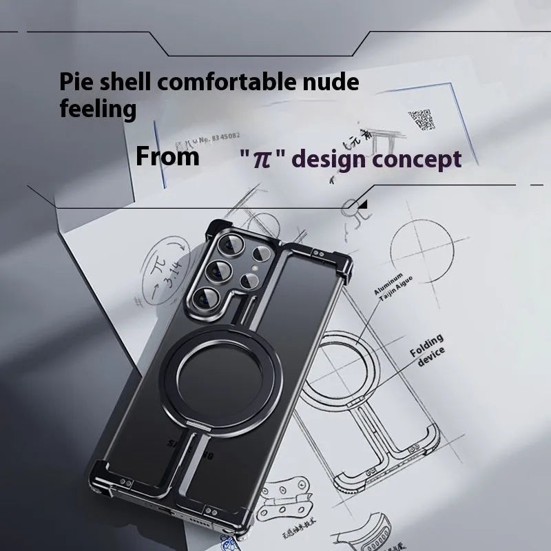 Samsung metal frameless phone case with built-in magnetic bracket, frosted finish, colour black