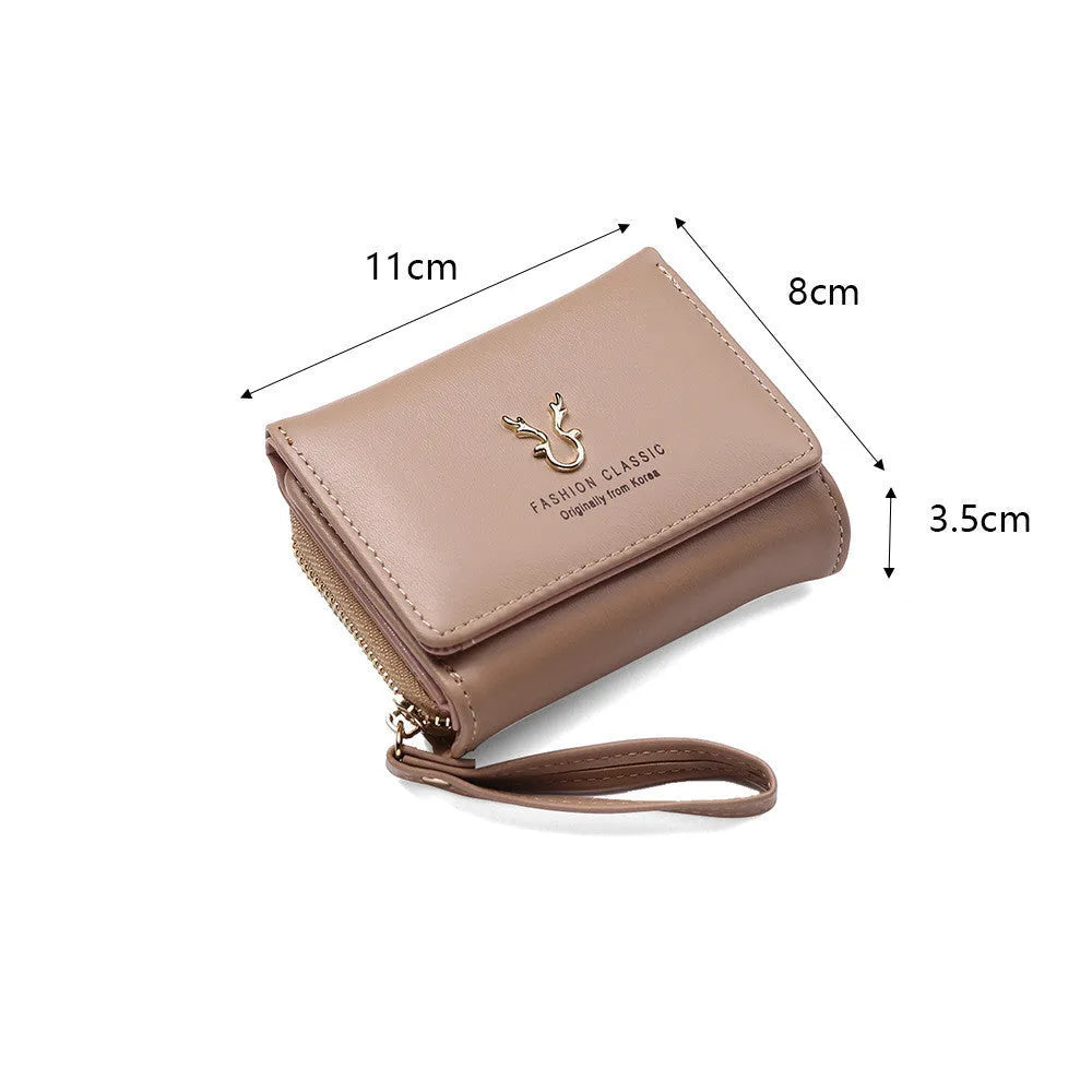 New women's PU leather short triple fold wallet with colour contrast block in Purple