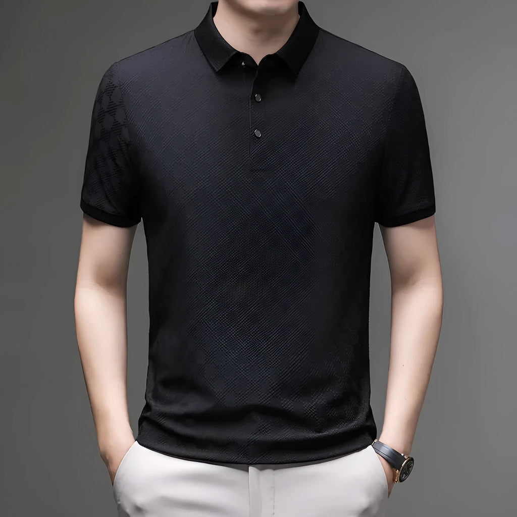 A thin Ice Silk short sleeve T-shirt with a slit hem, shown in black, green, and brown colour options.