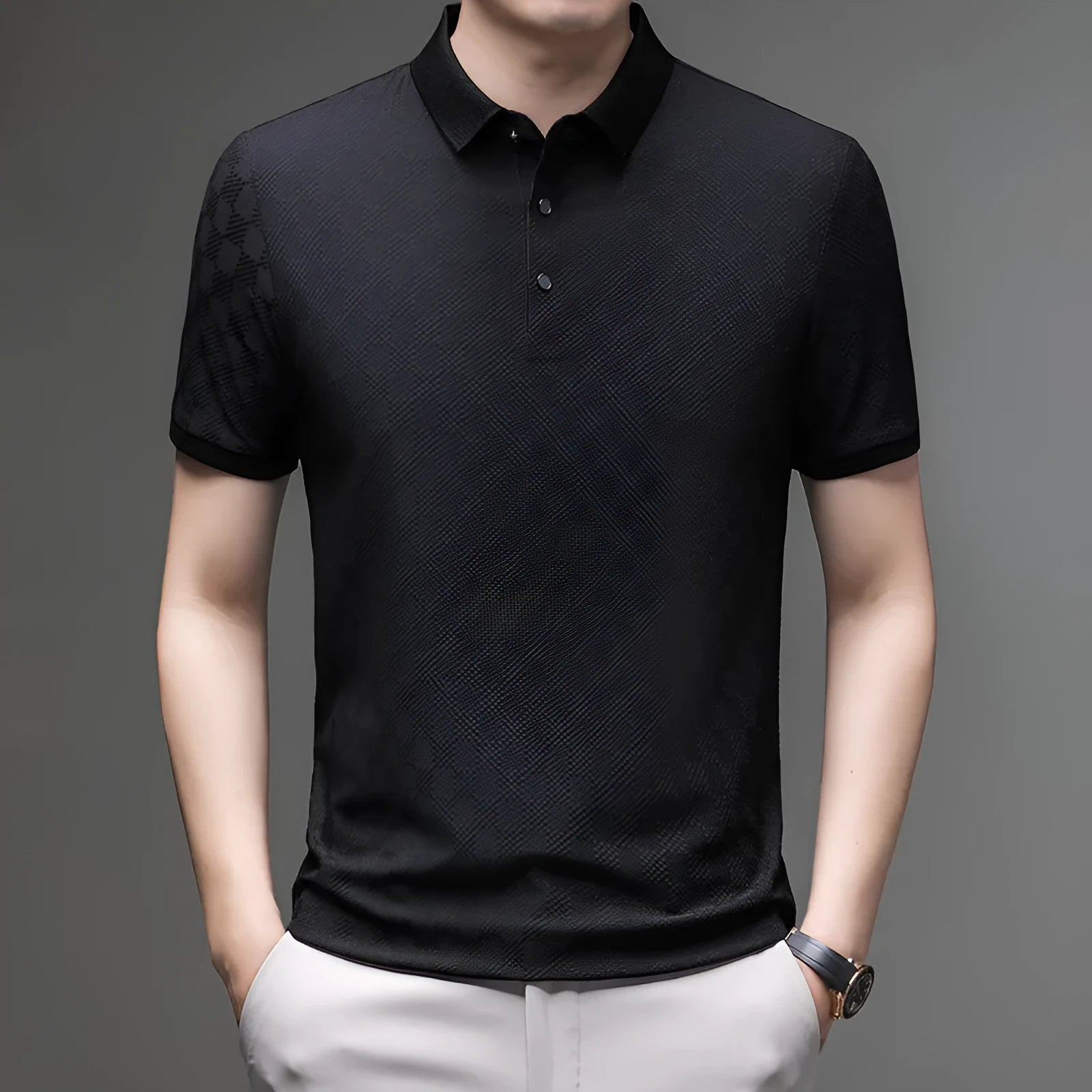 A thin Ice Silk short sleeve T-shirt with a slit hem, shown in black, green, and brown colour options.