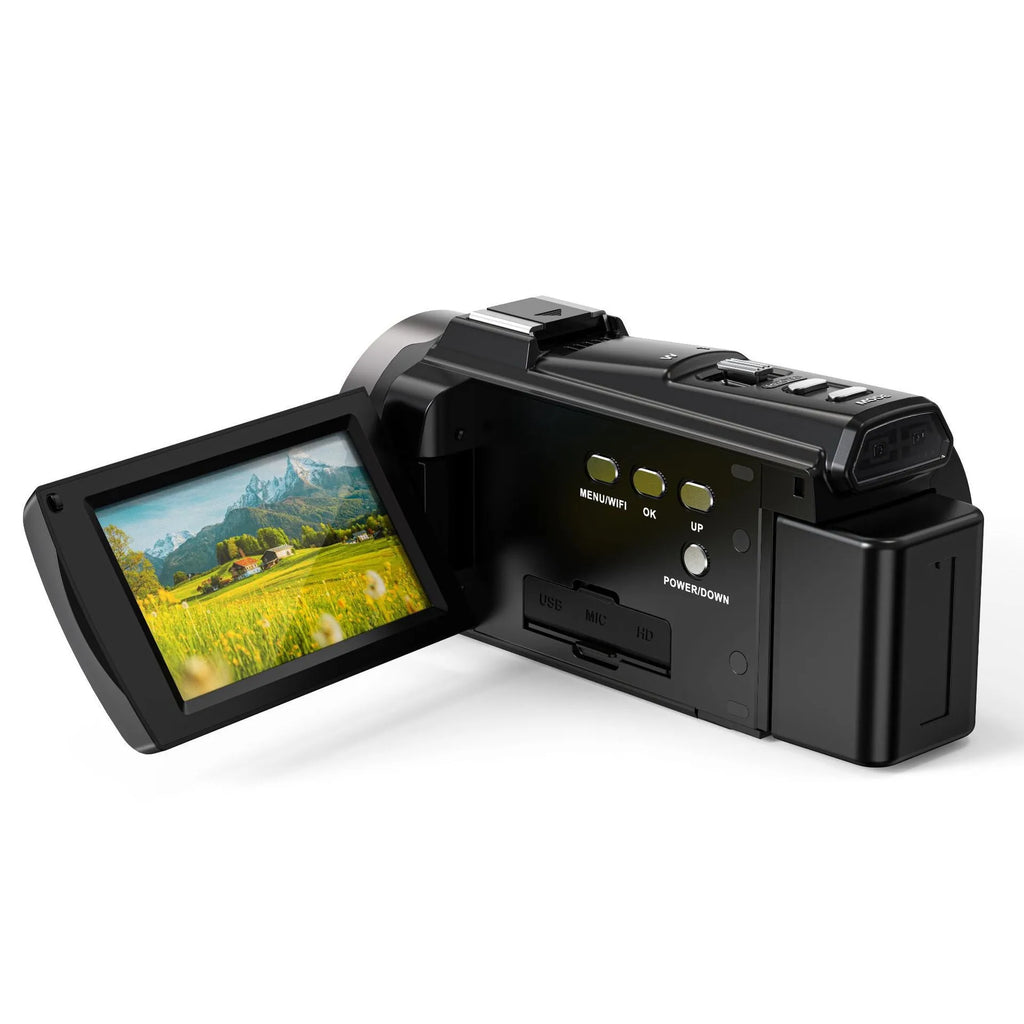 HD digital optical zoom camera with 3x zoom, touch screen, in black for outdoor sports