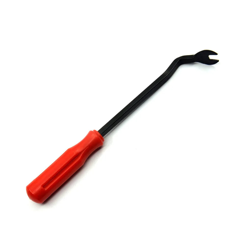 Red-handled steel automotive clip removal pliers for General Motors door panels
