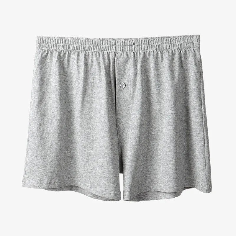 Men's pure cotton loose-fit boxer shorts in light grey, high-waist design