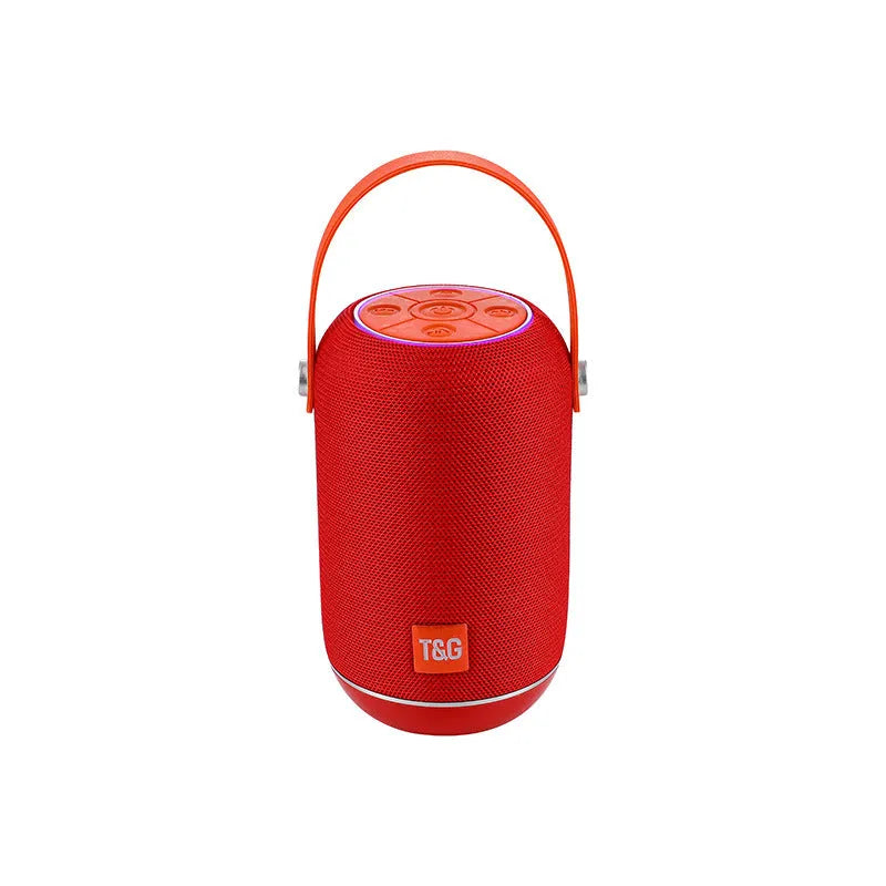 TG107 fabric portable Bluetooth speaker in blue with USB power, 10W output, and card insertion function