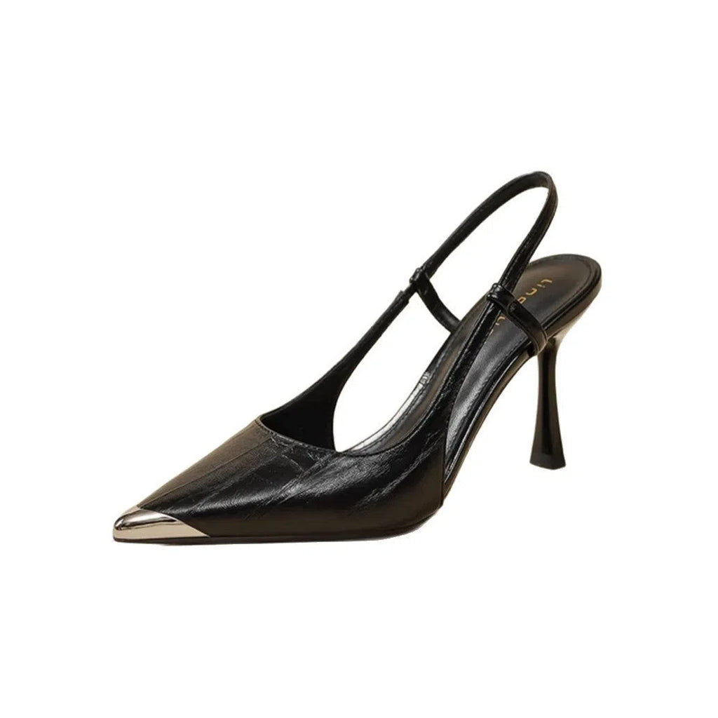 Women's pointed-toe colour-block stiletto heels in black with 7cm heel, PU upper, side view