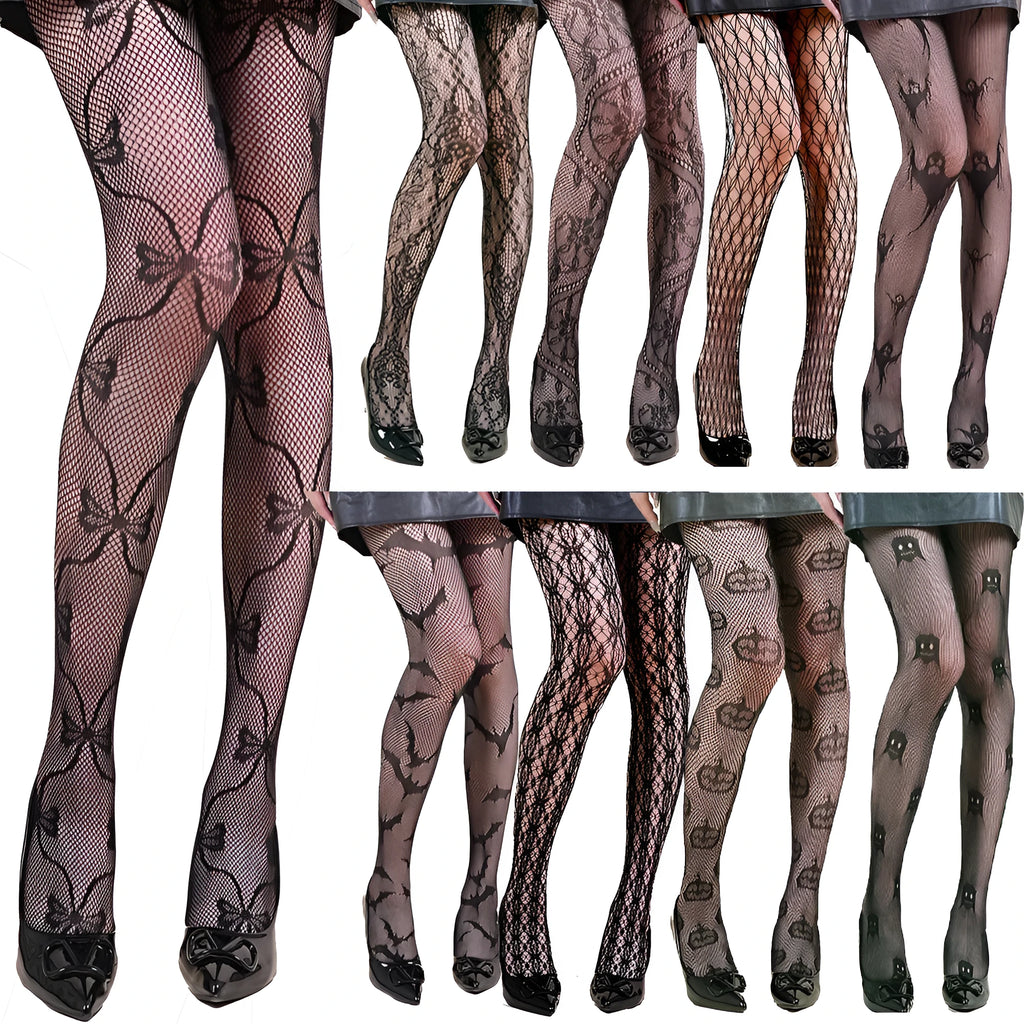 Halloween spider web leopard print fishnet stockings in free size nylon, anti-snagging women's hosiery