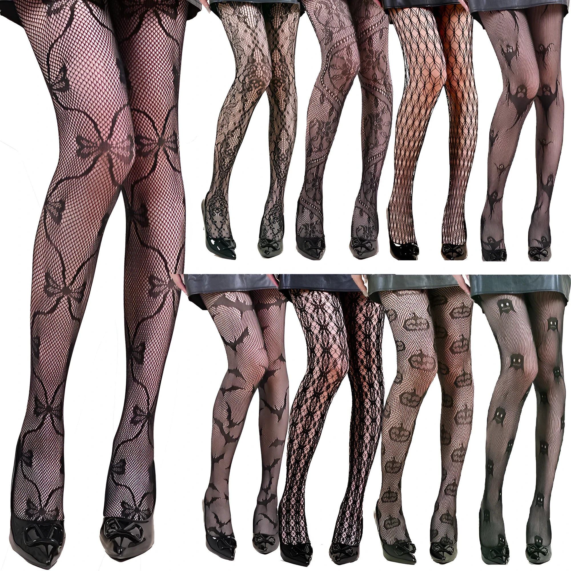 Halloween spider web leopard print fishnet stockings in free size nylon, anti-snagging women's hosiery