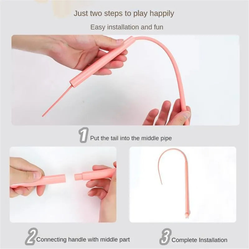 Simulated mouse tail cat toy with long flexible silicone tail and cat head design