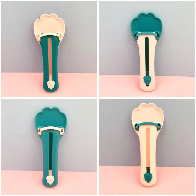 Green pet food squeezer spoon with silicone tip for dispensing liquid pet foods